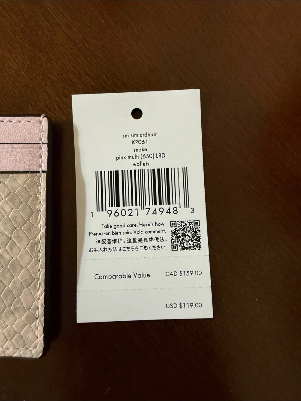 kate spade Pink Snake Small Slim Card Holder